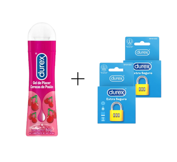 Lubricante Durex Cereza + Durex Extra Seguro