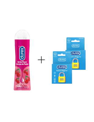Lubricante Durex Cereza + Durex Extra Seguro